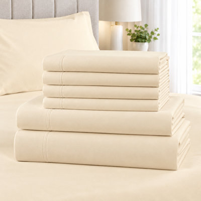 6-Piece Rayon from Bamboo Sheet Set, Cooling Soft Breathable Deep Pocket Bedding with Pillowcases Cream Queen