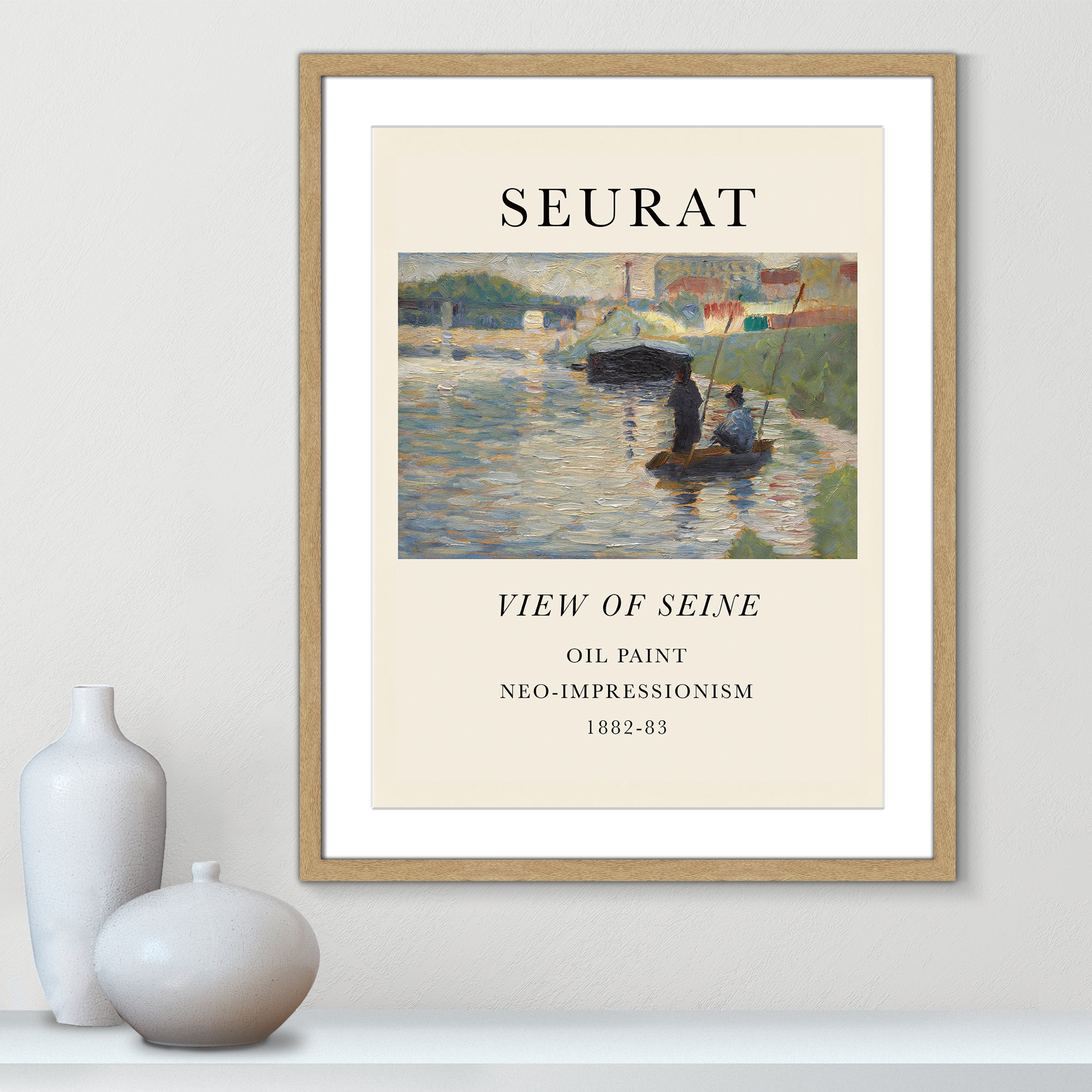 View Of Seine by Georges Seurat, Natural Single Picture Frame, Yes, 29.5" H x 23.5" W x 1.25" D