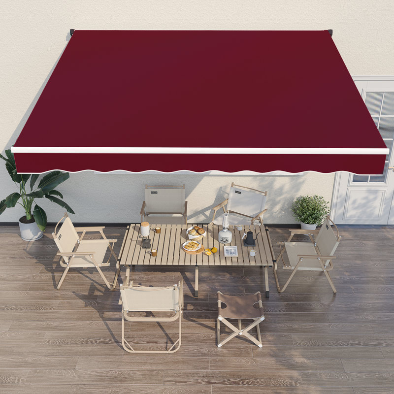 AECOJOY Manual Retraction Slope Patio Awning, 120" W x 96" D, Wine Red, Solid Color