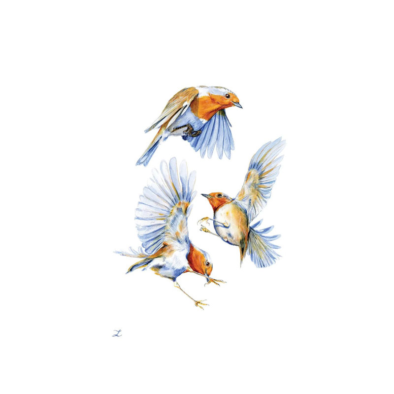 Three Robins by Zaira Dzhaubaeva - Wrapped Canvas Print, 20.32 cm H x 30.48 cm W