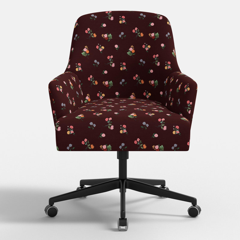 Chaise de bureau Rifle Paper Co. x Fabric & Company, Rouge dahlia Ditsy, Noir mat