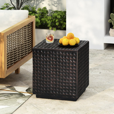 Table d'appoint d'extérieur, table basse cubique cannelée pour patio, cuivre antique, construction, aucun assemblage requis, convient aux petits espaces - , durable, accessoire multifonctionnel