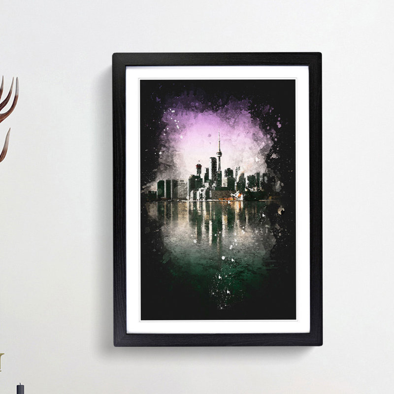 Skyline of Toronto in Canada - Picture Frame Graphic Art Print, 45cm H x 33cm W x 2cm D, Black Framed