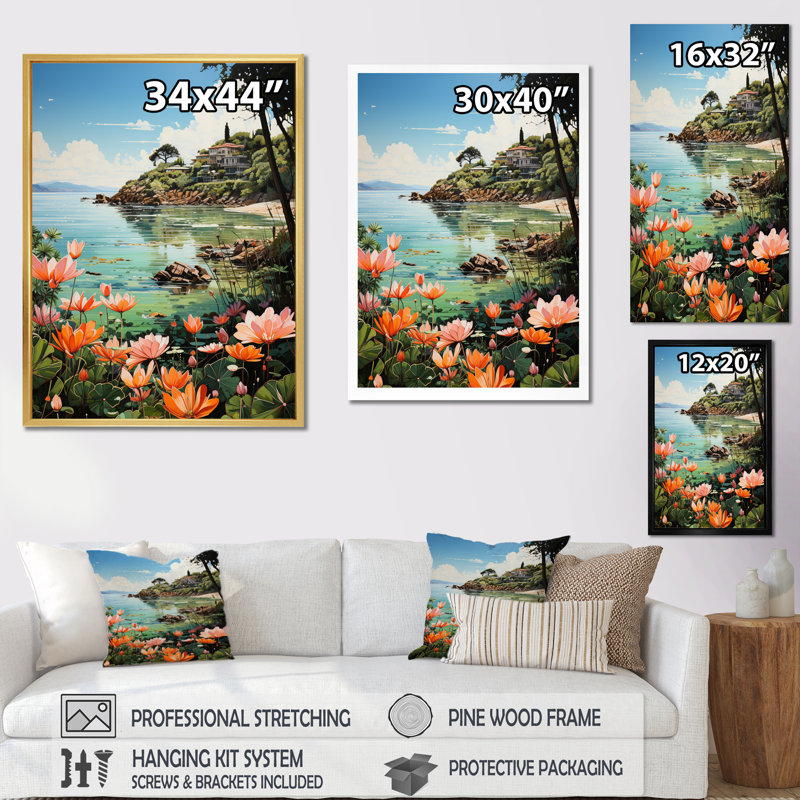 Bedrie Coastaltropical Tropical Paradise Pointillism II sur toile, H 40 po x l 30 po x P 1,5 po, Cadre photo blanc