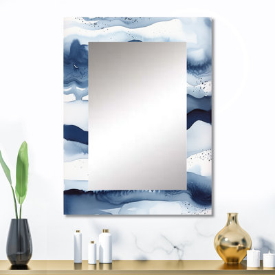 Abstrait classique vagues bleues III - grand miroir fractal, décor de miroir mural unique et moderne, impression d'art en métal