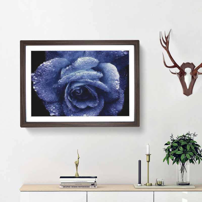 Blue Rose Painting - Picture Frame Graphic Art, 24cm H x 33cm W x 2cm D, Oak