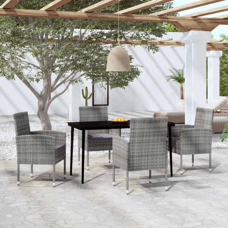 Wicker Patio Dining Set with Rectangular Table, 4, Black/Gray, 29.1" H x 31.5" L x 31.5" W
