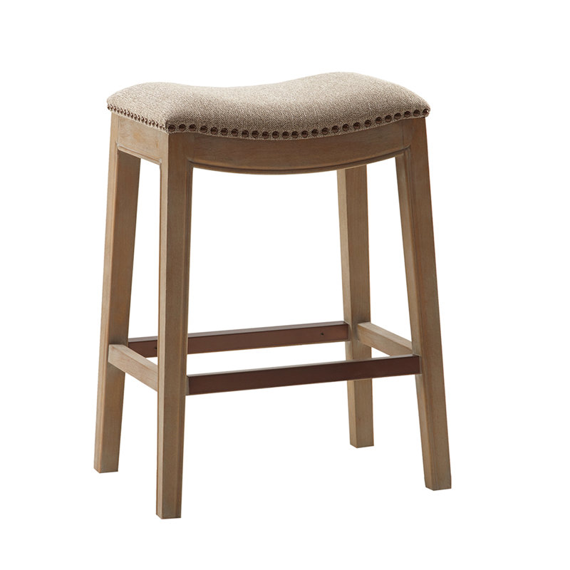 Tabouret de comptoir polyvalent avec pieds en bouleau et mousse cloutée, Brun, Lin lin