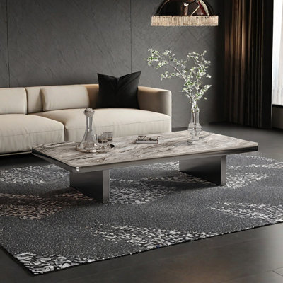 Rectangular rock slab floating coffee table