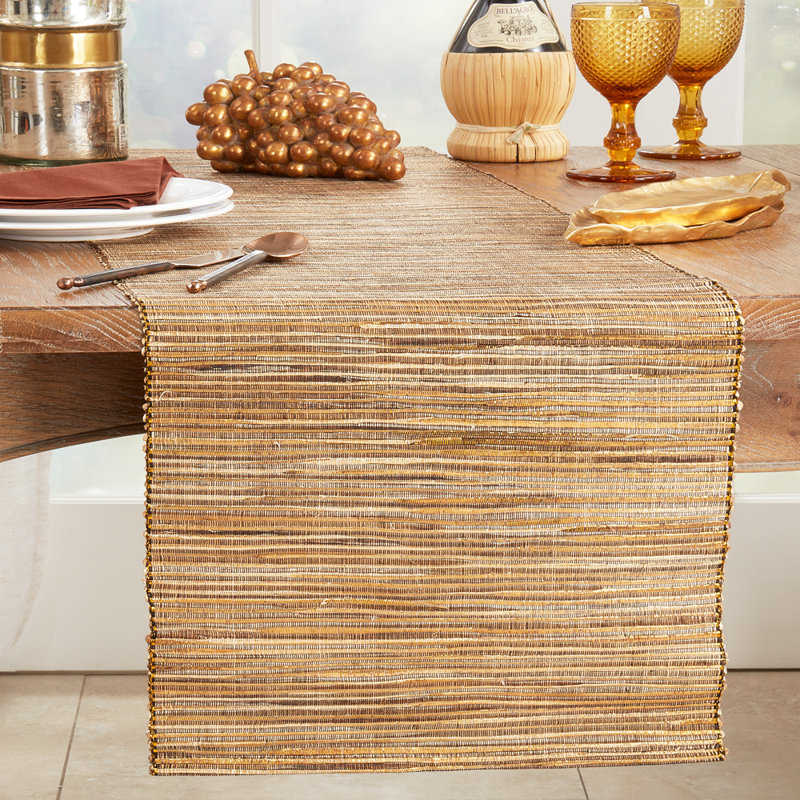 Bevis Shimmering Woven Nubby Natural Table Runner, 72" x 16", Gold
