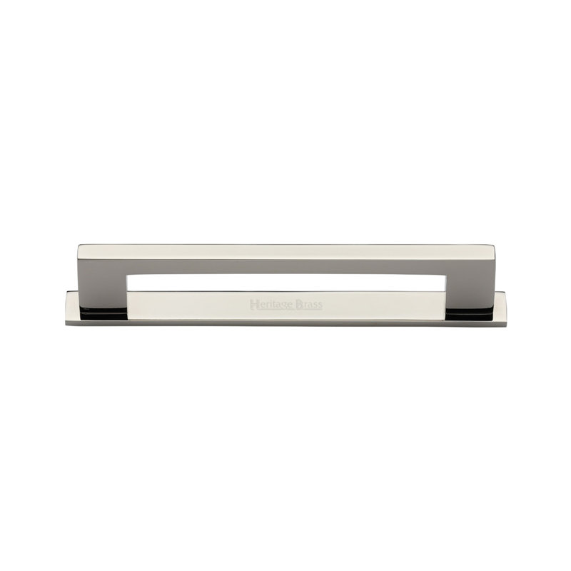 Heritage Brass Heritage Cabinet Pull Metro Design with Plate, Polished Nickel, 9.6cm