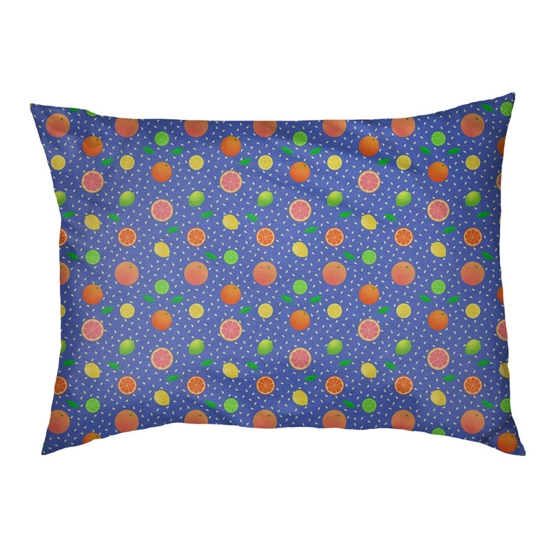 Coussin pour chien agrume fruit Byrge, Grand (l 42,5 po x P 32,5 po x H 14 po), Bleu ardoise / orange / jaune