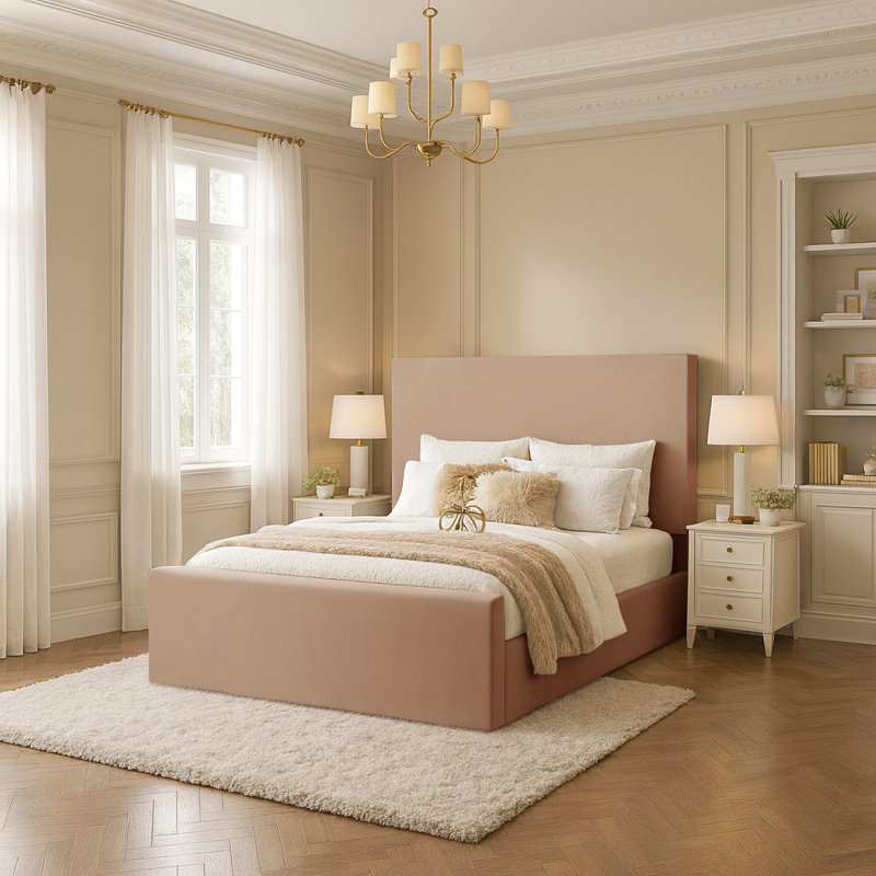 Amed Upholstered Ottoman Storage Bed, Beige, Double (4'6)