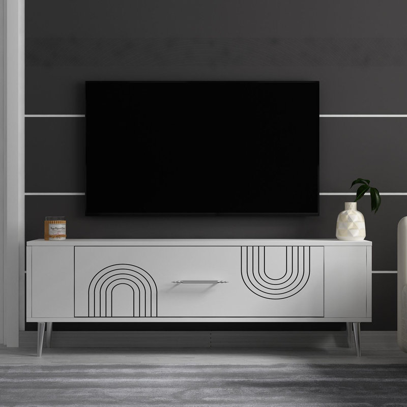 Olivia TV Stand, White/Silver, 120cm