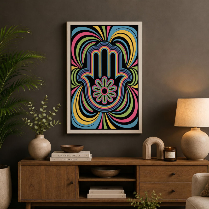 Mandala Hand Geometric - Wrapped Canvas, 18x12 - 45.7 x 30.5 cm, Teal Border