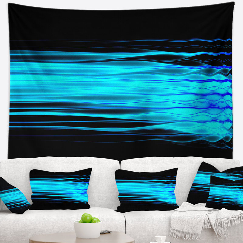 Tapisserie vagues à lumières fractales bleu vif, H 32 po x l 39 po