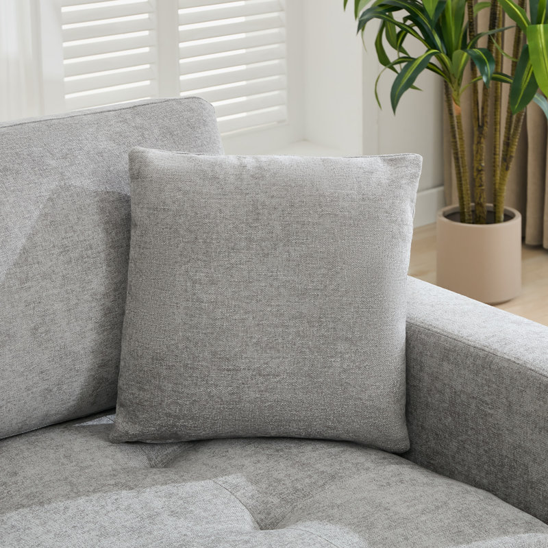 82'' Upholstered Sofa Square Arms Sofa with Solid Wood Frame, Light Gray
