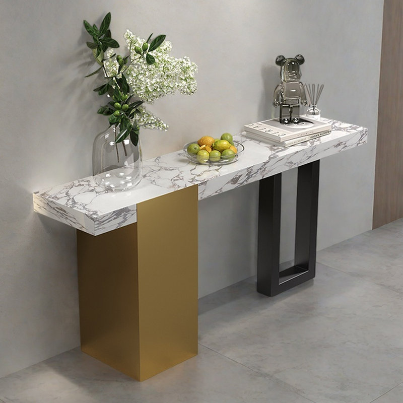 Console artistique de luxe, Blanc / Gris, H 33,5 po x l 55,1 po x P 13,8 po
