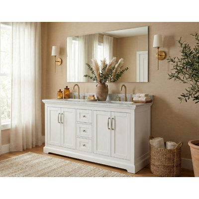 Ensemble de meuble-lavabo simple en bois massif 60 po avec rangement Maredo, miroir non inclus
