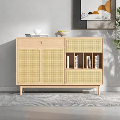 Buffet rétro en bois massif 70,87 po avec armoire de rangement et rangement spacieux