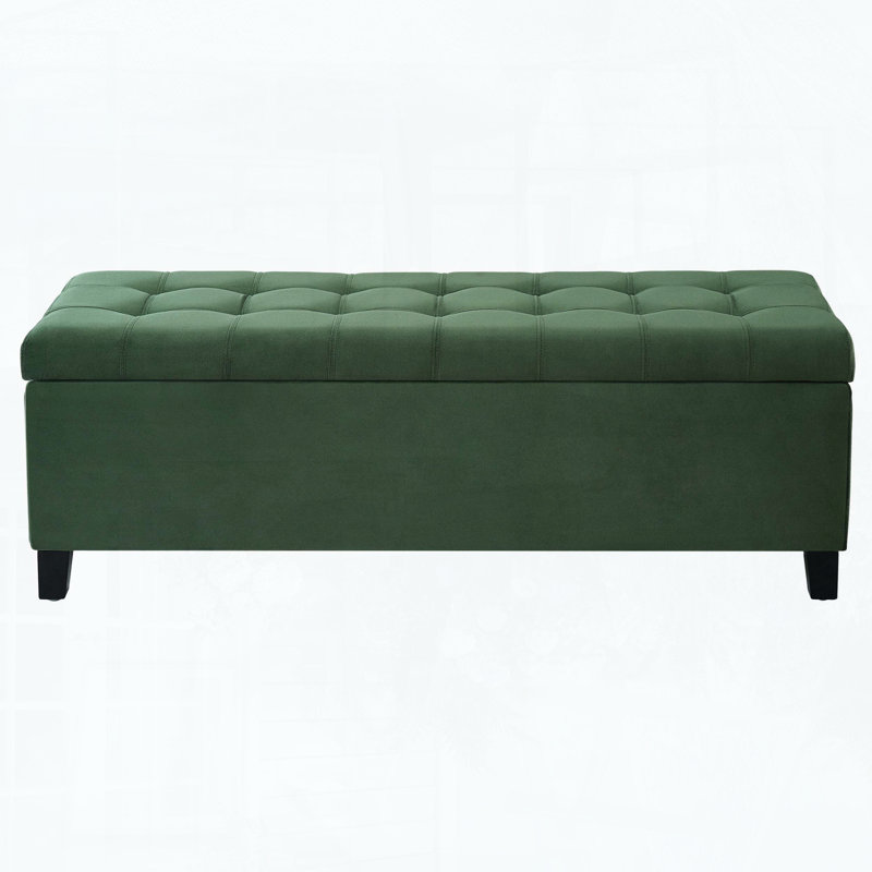 Banc rembourré avec repose-pieds avec siège rabattable, banc d'entrée 51 "ou repose-pieds, Vert rétro