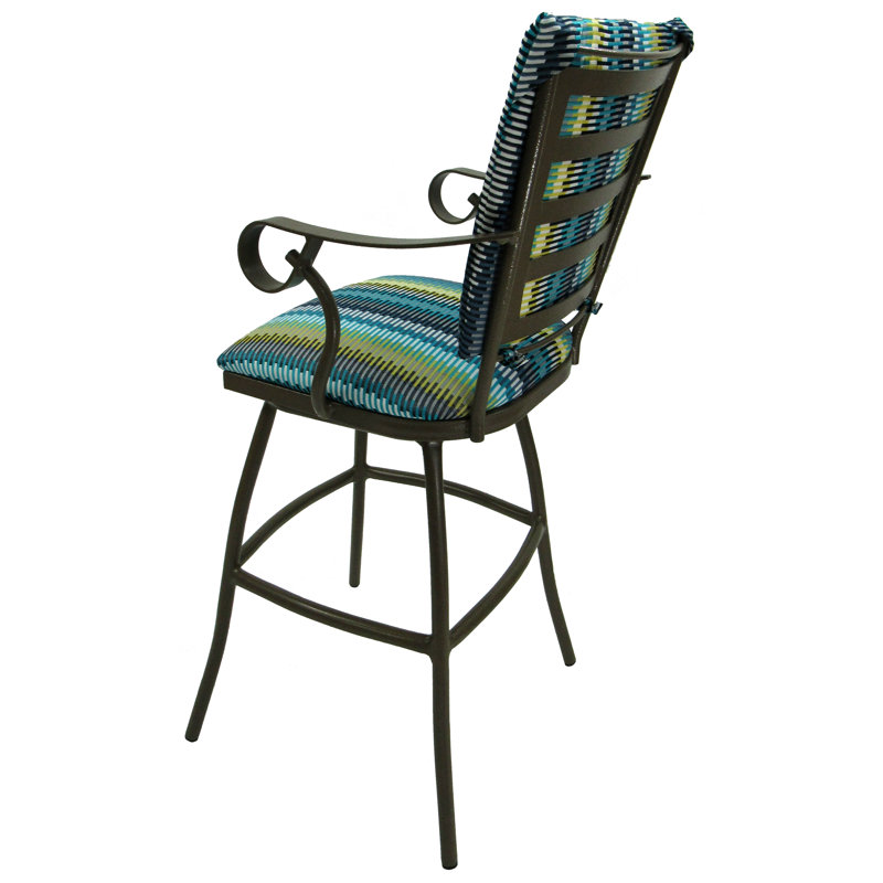 Tabouret de bar de terrasse extérieur 30" jenna-aqua-structure beige ", Bande ensoleillée turquoise