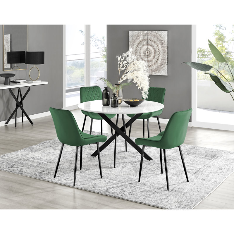 Aashif Dining Set, Green/Black, 29.5" H x 47.2" L x 47.2" W