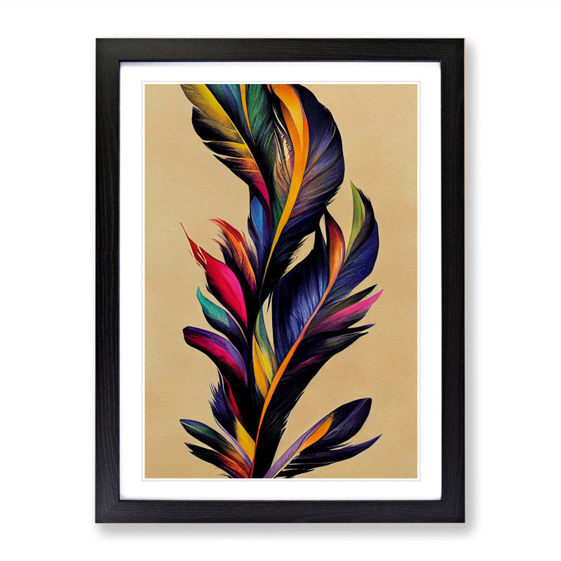 Mystical Feathers - Single Picture Frame Print, 64cm H x 46cm W x 2cm D, Black