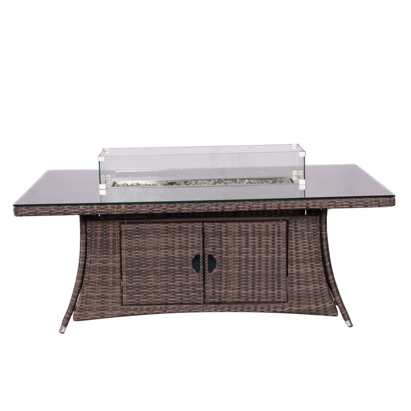 6-Seat Rectangular Fire Pit Table, Brown