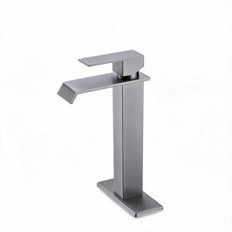 Robinet de lavabo de salle de bain à poignée simple en nickel brossé avec flux laminaire