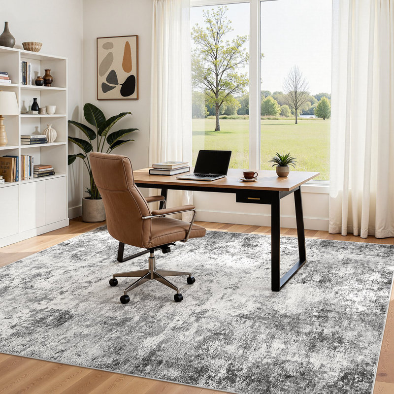 Washable Area Rugs Modern Abstract Rugs Soft Indoor Floor Mat for Dining Room Low Pile Carpet with Non Slip Backing, Gray