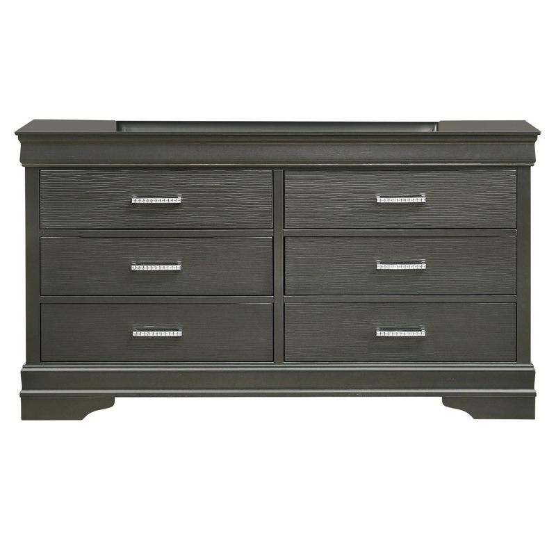 Commode moderne à 6 tiroirs en bois gris, Gris