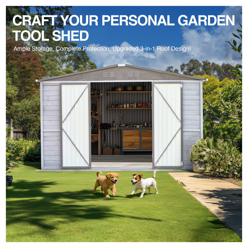 4 ft. x 6 ft. Gray Cedar Wood and Metal Garden Storage Shed with Waterproof Finish, 75.59" H x 48.23" W x 72.24" D