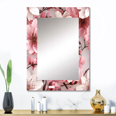 «Atzi» rose et blanc avec œillets en fleurs - miroir floral, miroir mural unique, impression sur métal