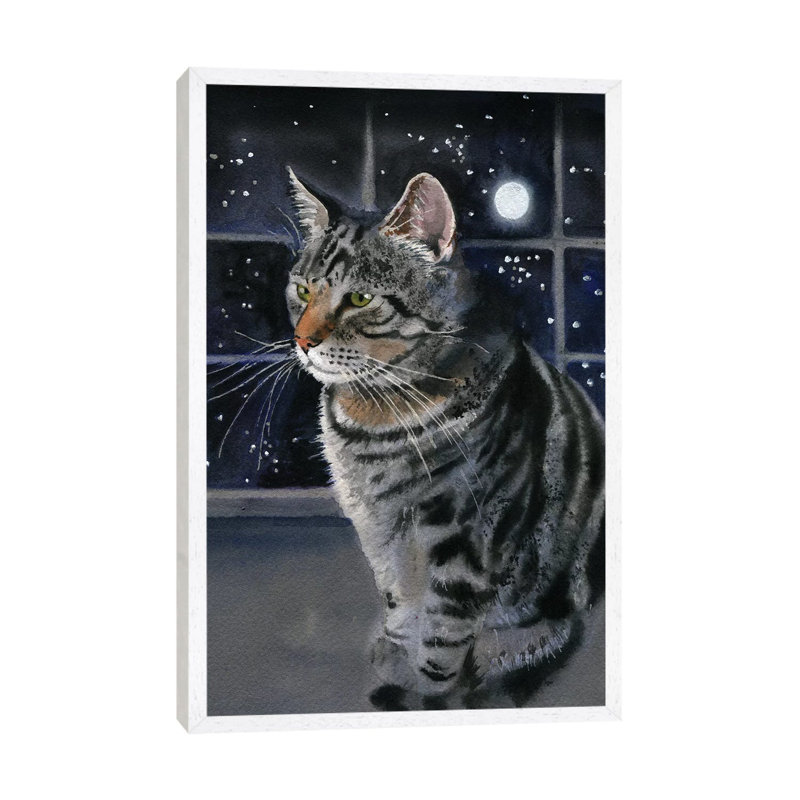 Moon Kitty by Rachel Parker - Painting on Canvas, White Framed, 66.04 cm H x 45.72 cm W