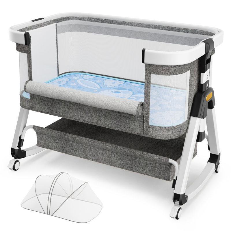 Baby Bassinet,3 In 1 Baby Bassinets Bedside Sleeper With Wheels And Mosquito Net,bedside Bassinet For Baby With Comfy Mattress, Mattress&breathable Mesh,storage Basket