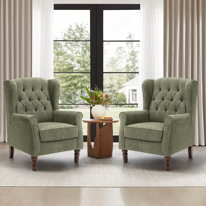Angiolino Upholstered Button Tufted Small Accent Chair Armchair, Green Polyester Blend