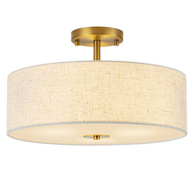 Semi Flush Mount Ceiling Light Fixture,16 inch Drum Flush Mount Ceiling Light, Modern Light Fixtures Ceiling Mount with Matte Brass Finish, Semi Flush