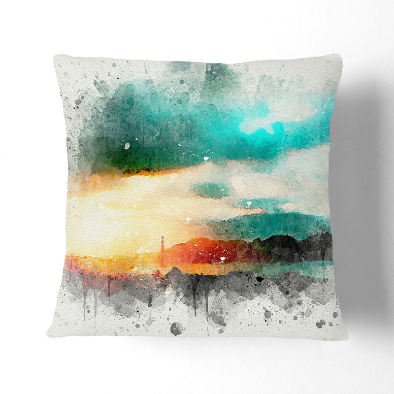 San Francisco Skyline in Abstract Cushion with Filling, 40cm H x 40cm W x 15cm D, White