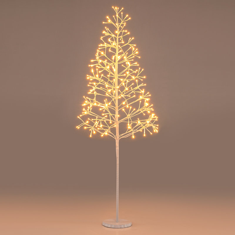 5 FT Lighted Birch Tree w/ 240 Warm White Light LED Lights Weighted Base, 5' H