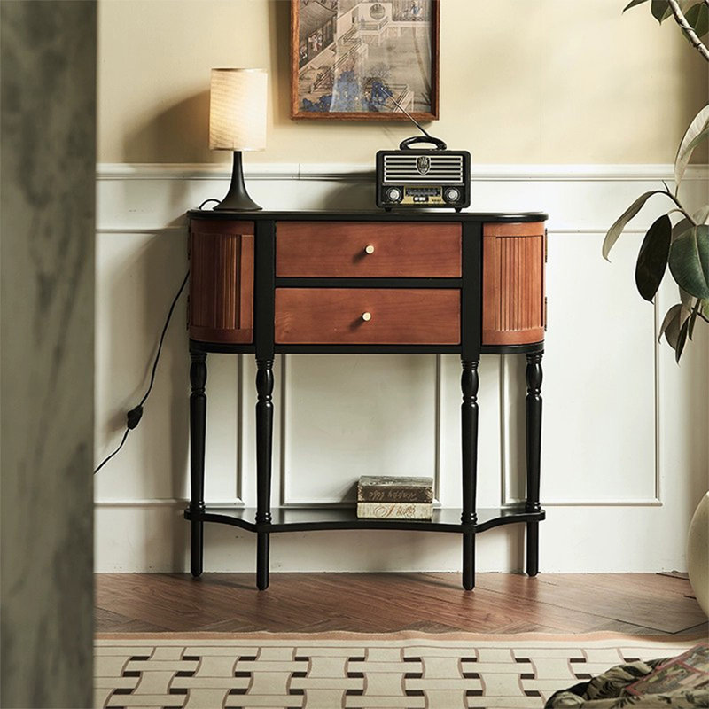 Console en bois massif noir et bois manufacturé, 35.43" H x 51.18" W x 7.87" D