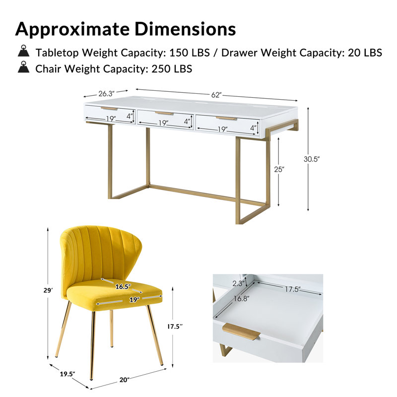 Euclid 2-Piece Desk Office Chair Set, Yellow