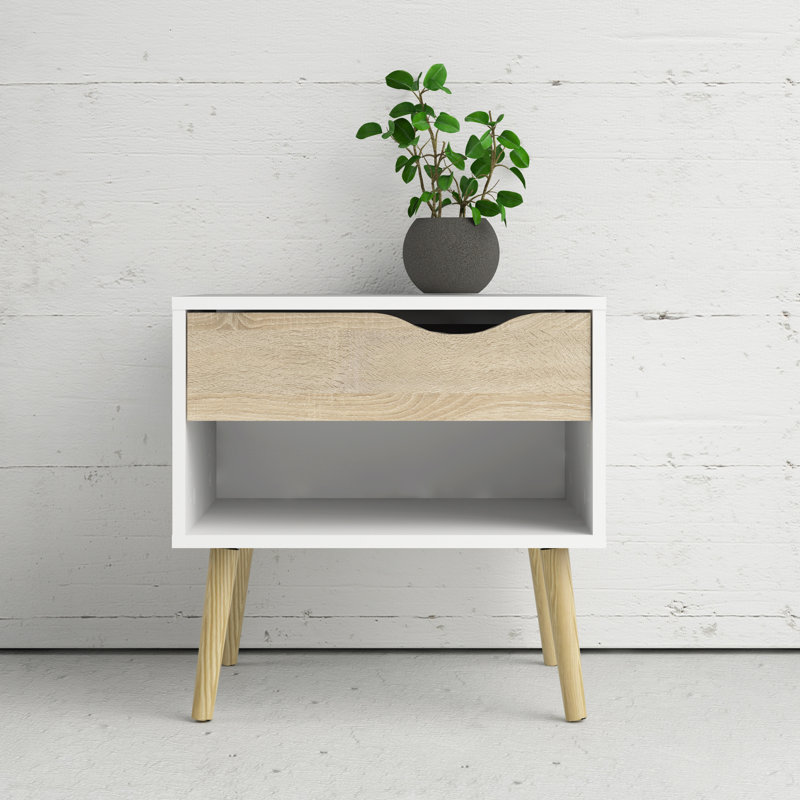 50.2 cm W Bedside Table, White/Oak