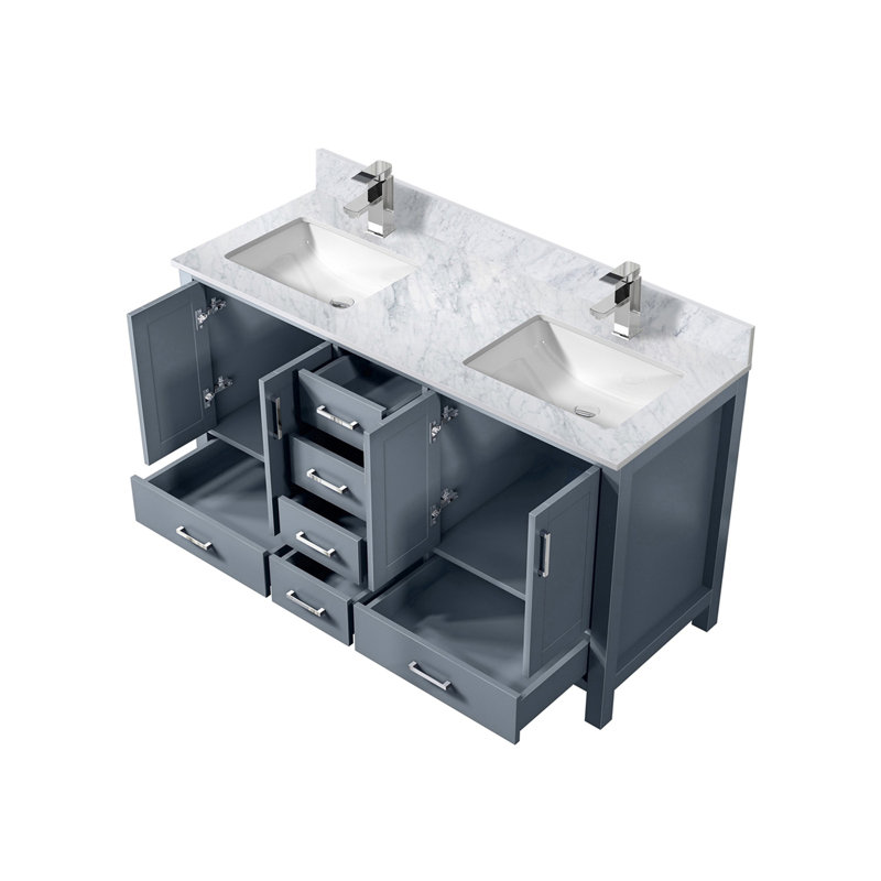 Ensemble de meuble-lavabo double avec plateau en marbre et robinet