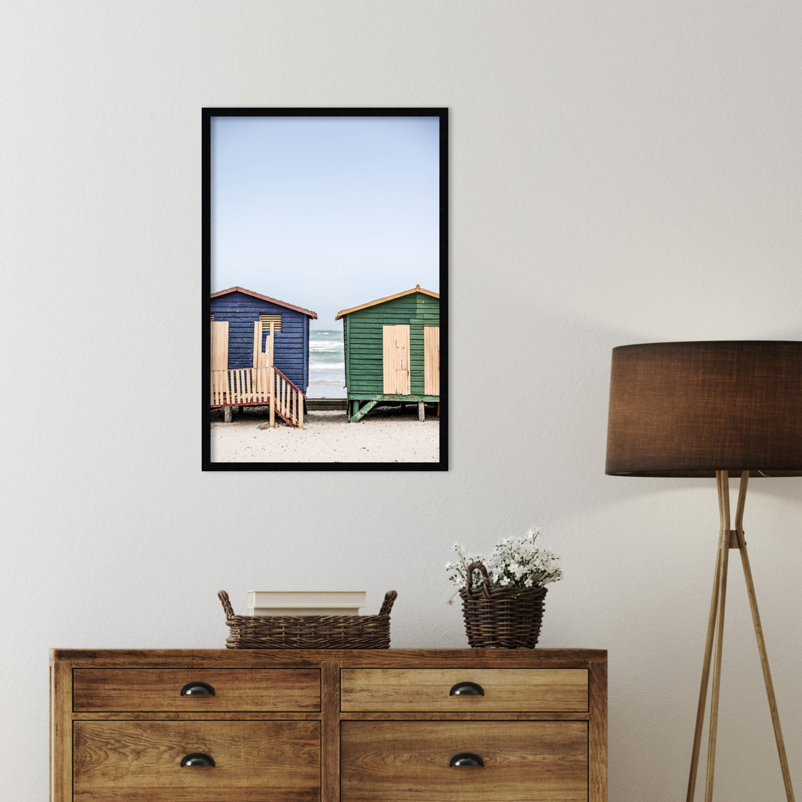 Popplewell "Blue and Green Huts" Print, Black, 33" H x 23" W