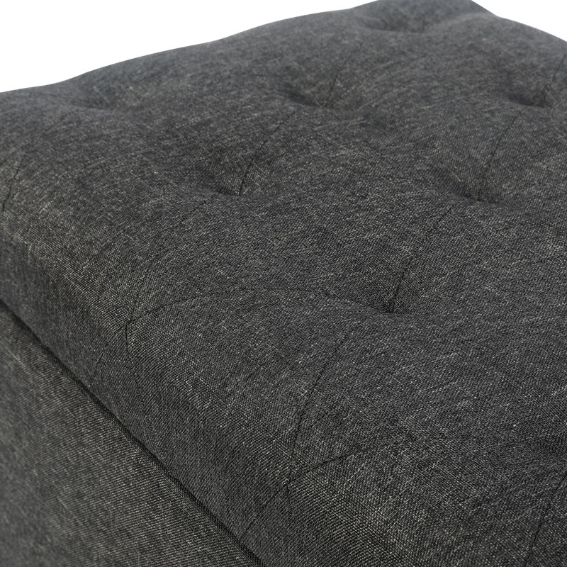 24 Inches Upholstered Storage Ottoman, Dark Gray