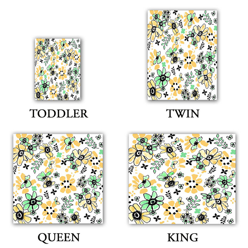 Ensemble de housse de couette Flodoodle, 1 housse de couette grand + 2 taies standards, Blanc / sarcelle / jaune
