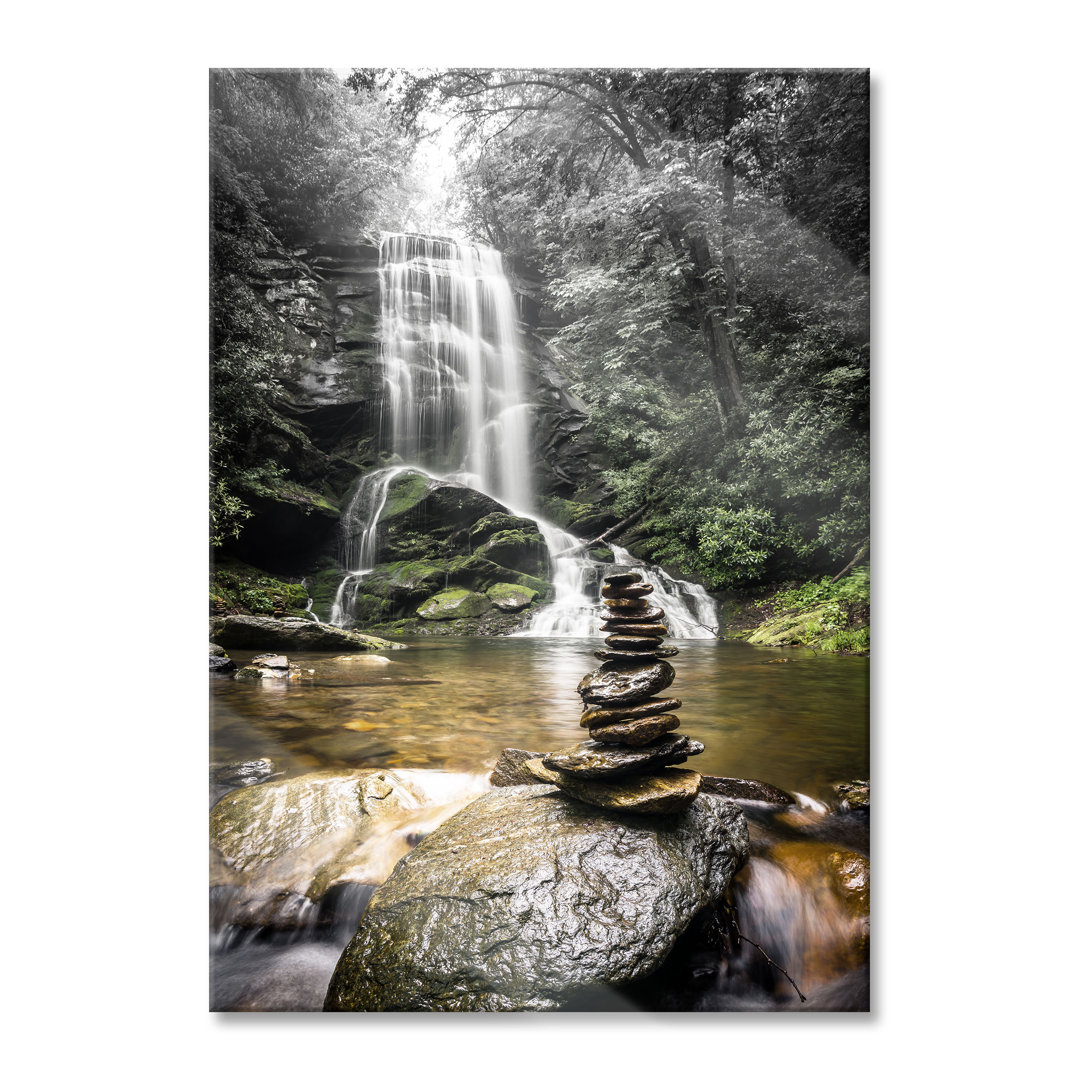 Glasbild Zen Stones von einem Wasserfall