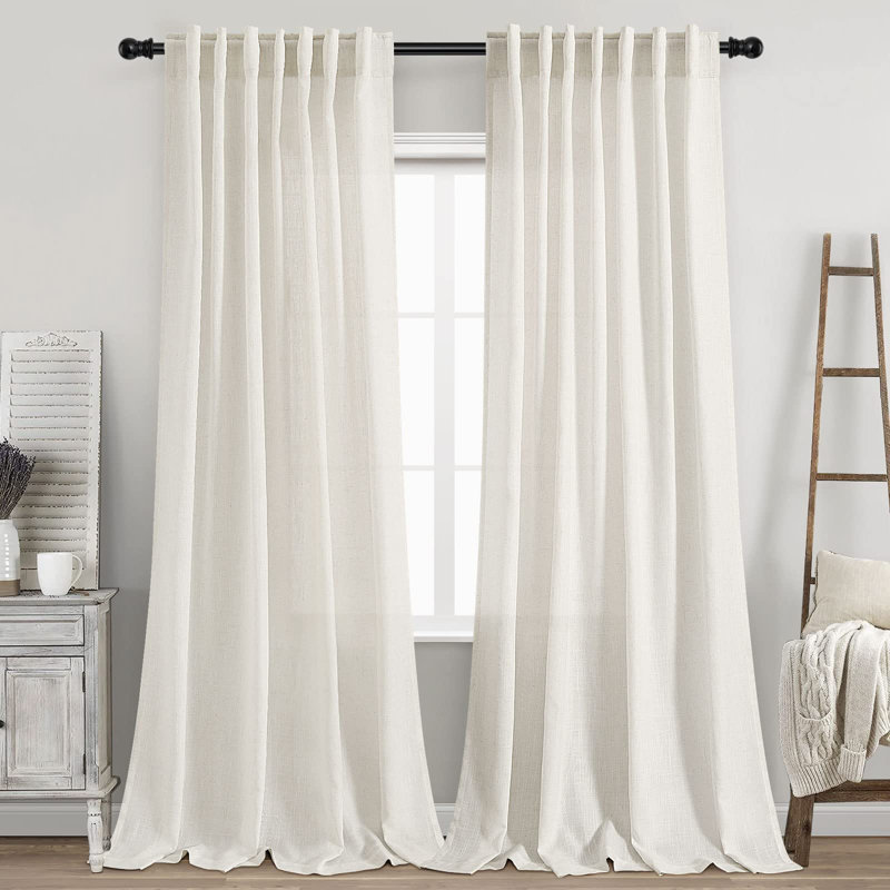2 Panels Set Cream Linen Curtains For Living Room Extra Long Back Tab Curtains Neutral Farmhouse Light Filtering Semi Sheer Linen Drapes Ceiling To Floor For Large Window Ivory