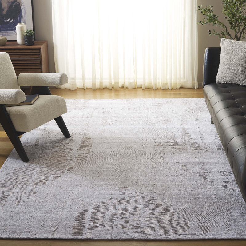 Tapis beige en laine / viscose / coton tissé à la main Tahlib, Rectangle 6 pi x 9 pi